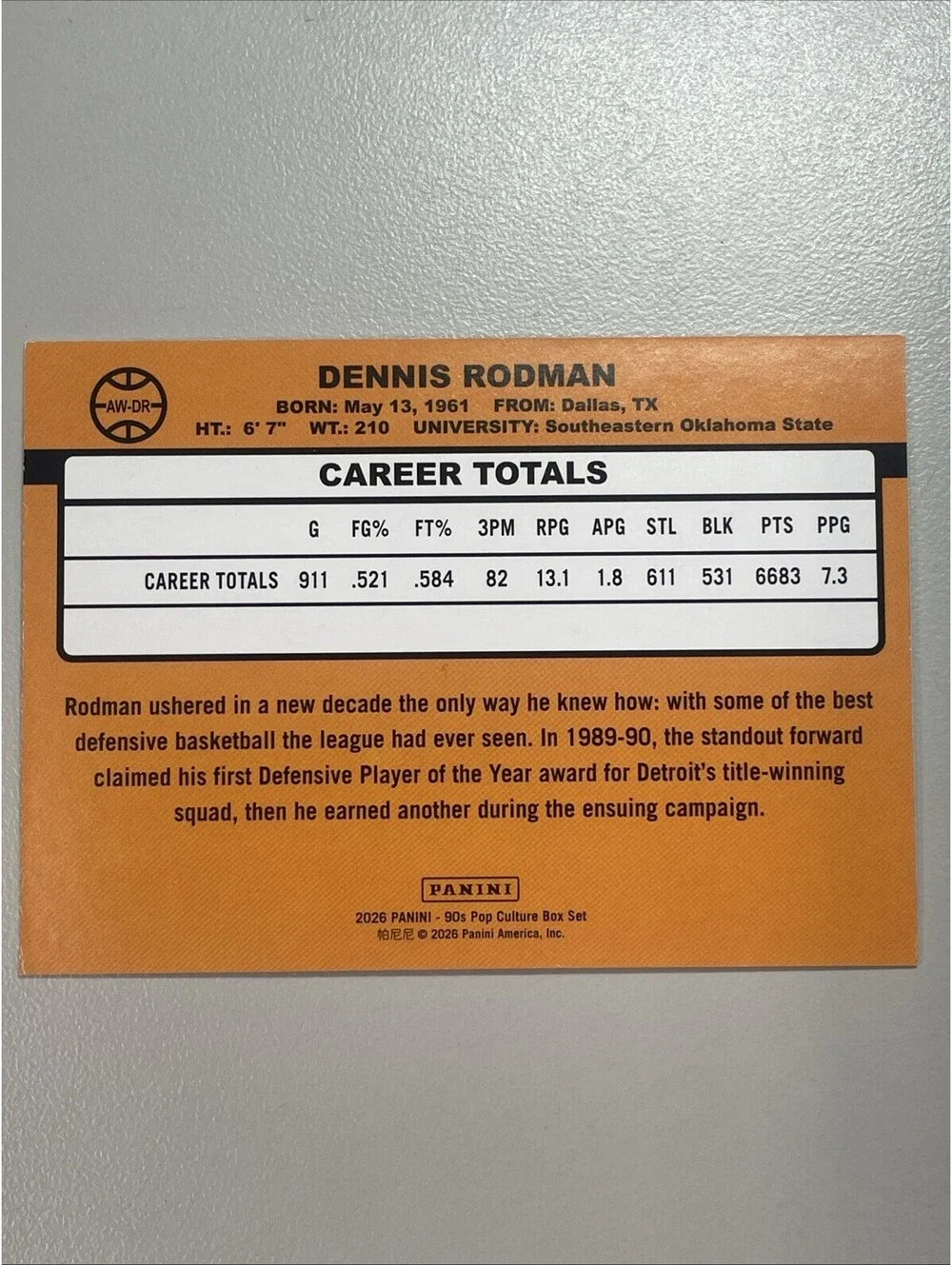 Dennis Rodman 2026 Panini Decades 90s Pop Culture Award Winners Insert #AW-DR